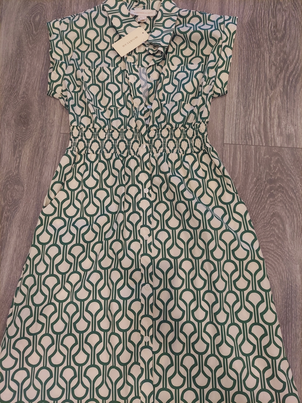 Green Geo Print Midi Shirt Dress